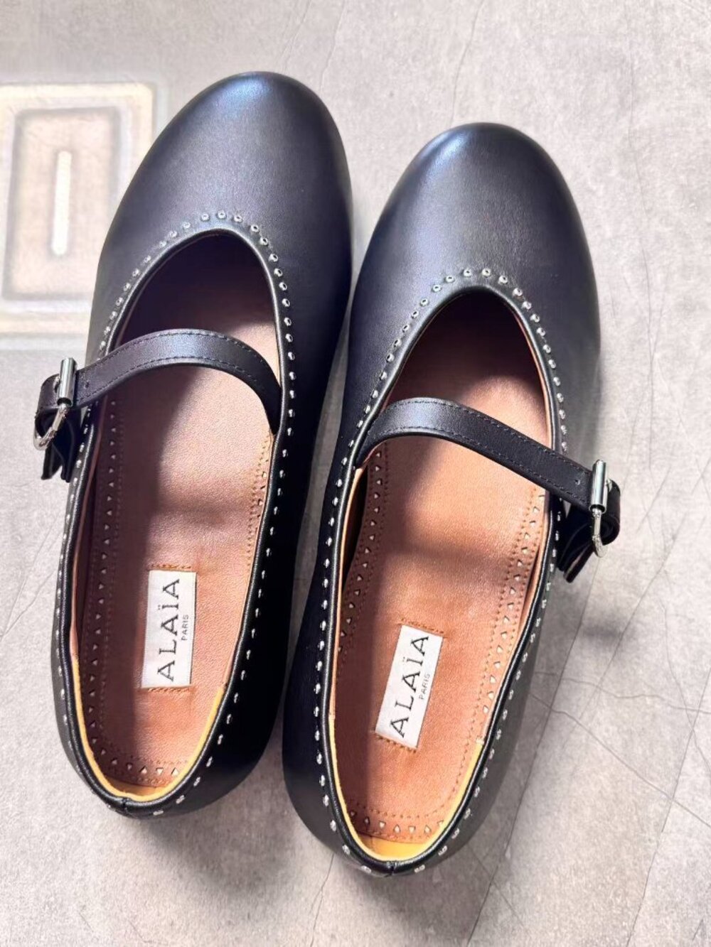 ALAIA Paris Studded Leather Mary Jane Flats Black Size 39